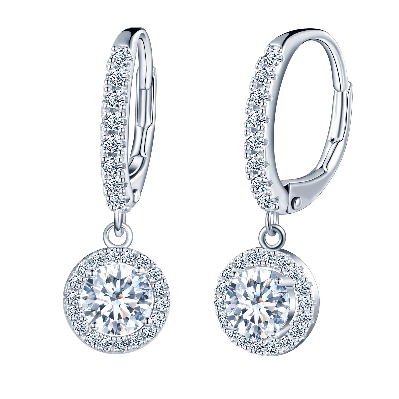 Luxury 0.5ct Round Flower Shape Charm Earrings 925 Sterling Silver Platinum Plated Classic Style for Women