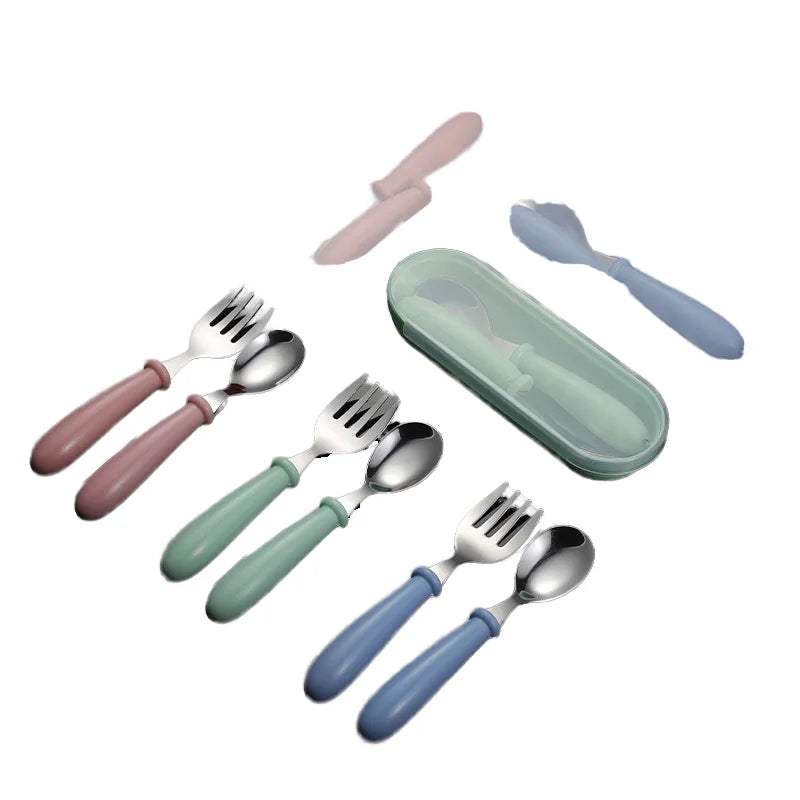 Hot Selling Children's Cute 304 Portable Cutlery Set Stainless Steel Forks and Spoons Silverware Mirror Flatware