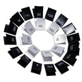 Wholesale Mini 70 to 185 Black Garment Size Satin Labels XXS XS S M L XL XXL White Printed Size Labels for Clothing