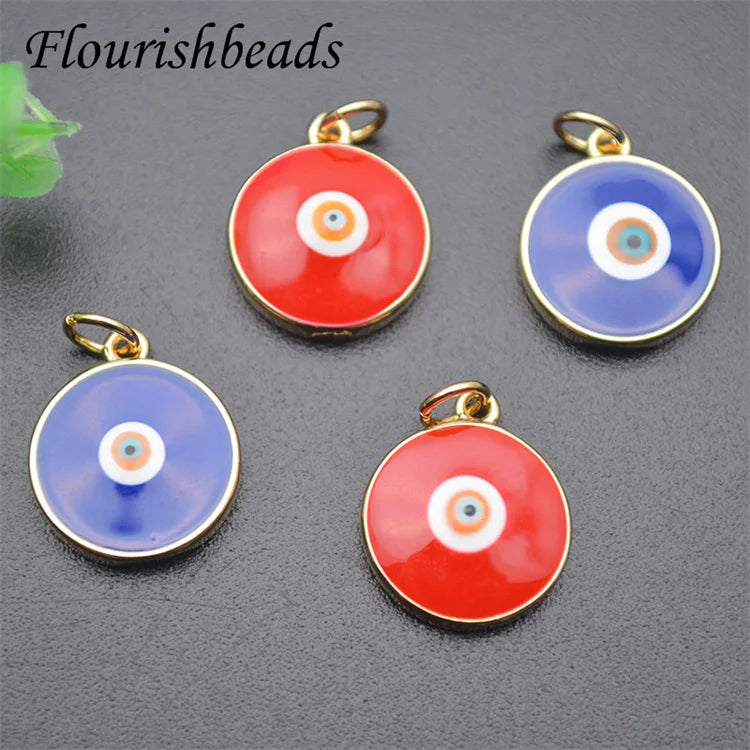 Jewelry Findings Nickel Free Anti Fading Gold Plated Enamel Red Royal Blue Eye Charms for Earring Bracelet Necklace Making