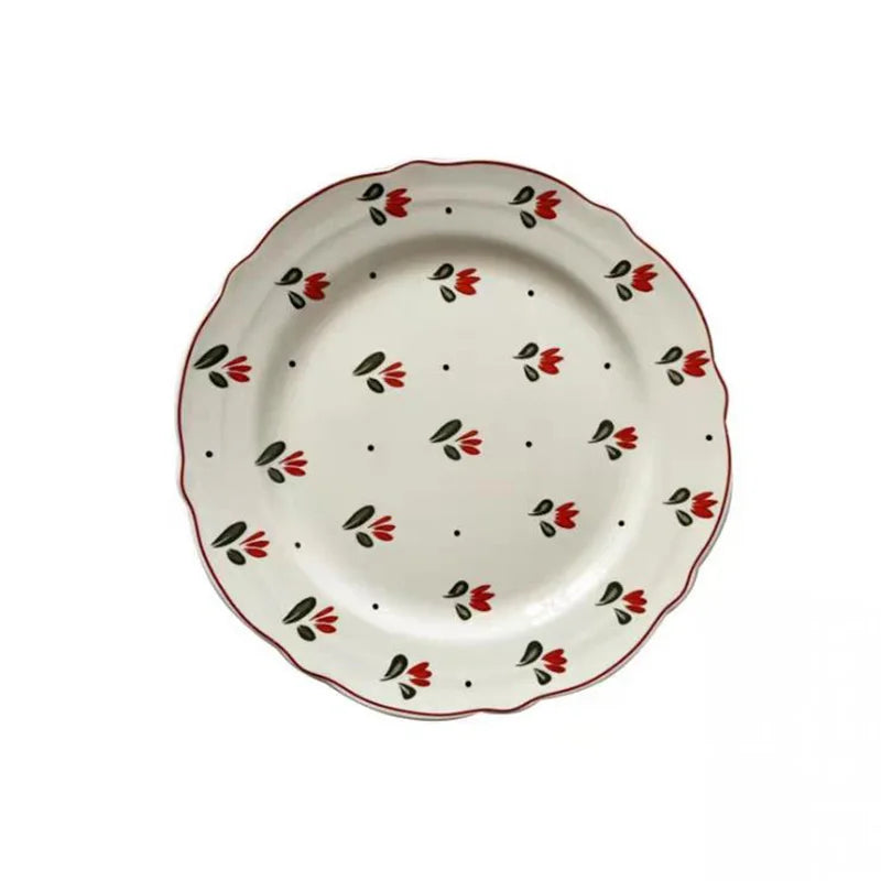 SOLHUI Europe Dinner Irregular Serving Tableware Dinnerware Cherry Pastoral Style Plate Homemade Ceramic Porcelain Plate