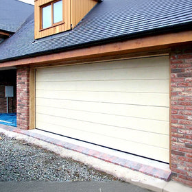 Modern Industrial Automatic Steel Insulated Garage Door Overhead Motor Sliding Open Style Finished Walnut Polymer Material Homes