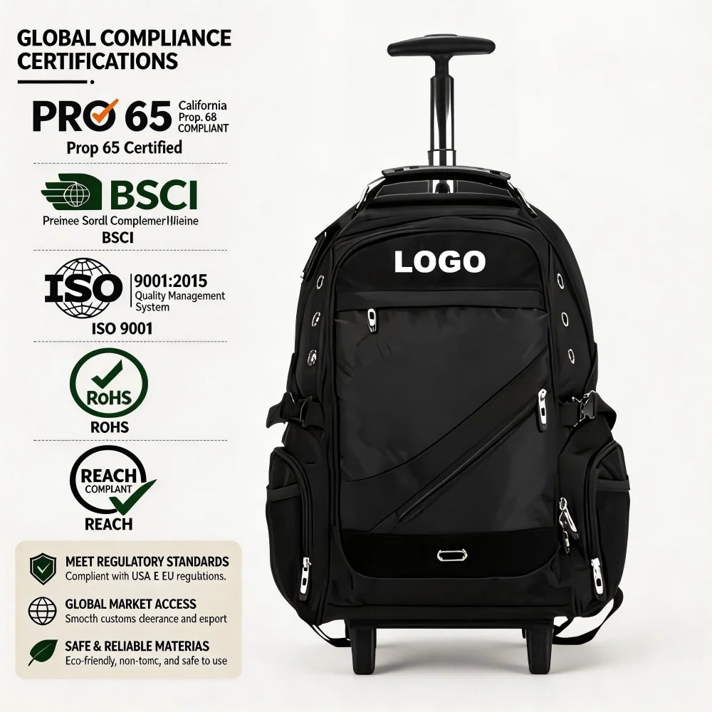 Custom Size 600D Polyester Material Trolley Suitcase Easy Rolling Use Laptop Backpack with Wheels for Adults Trolley Backpack