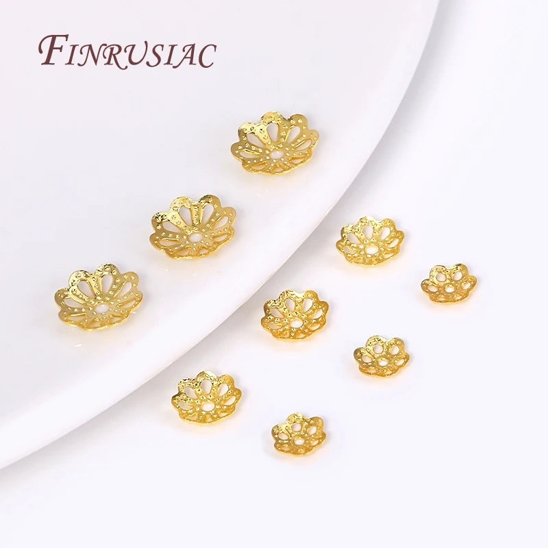 Lot of 50pcs 5/6/8mm 18K Gold Plated Brass Filigree Bead Caps DIY Flower Cap Beads for Jewelry Making Wholesale Supplies