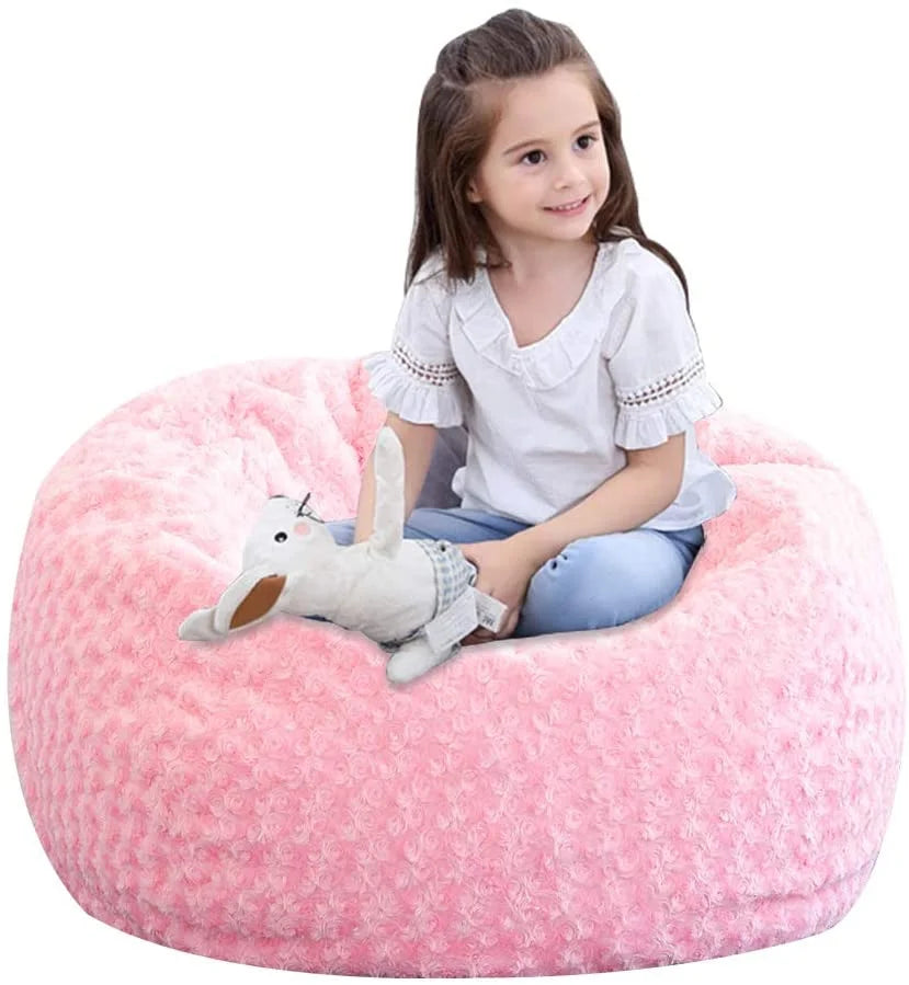 Modern Pink Velvet Bean Bag Sofa Kid Storage Cover for Living Room Safe Zipper Child-Friendly Lazy Sofas