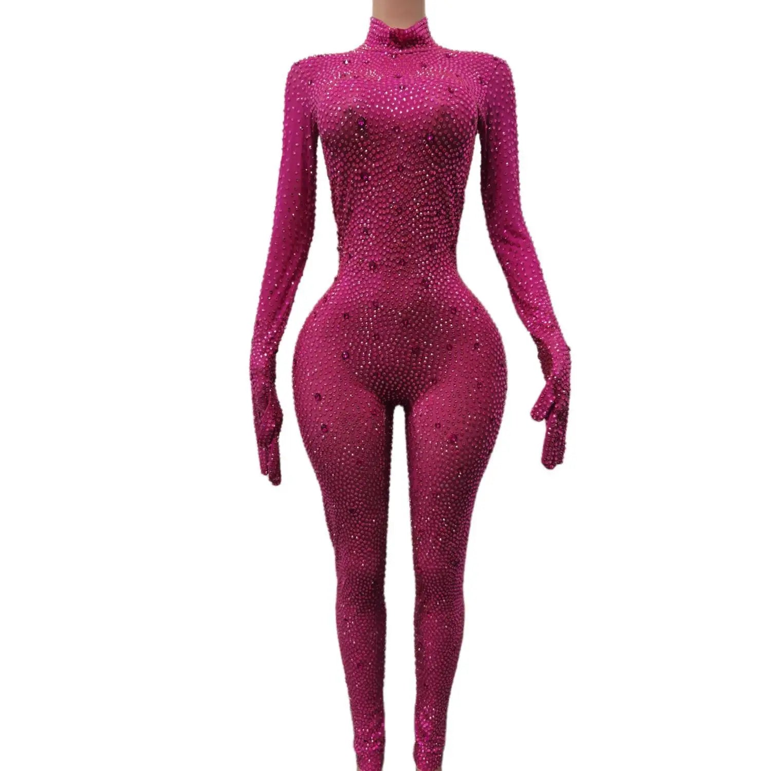 Sexy Diamonds Bodycon Rompers Female One Piece Bodysuit Women Show Dancer Costume Birthday Party Celebration Rhinestone Jumpsuit