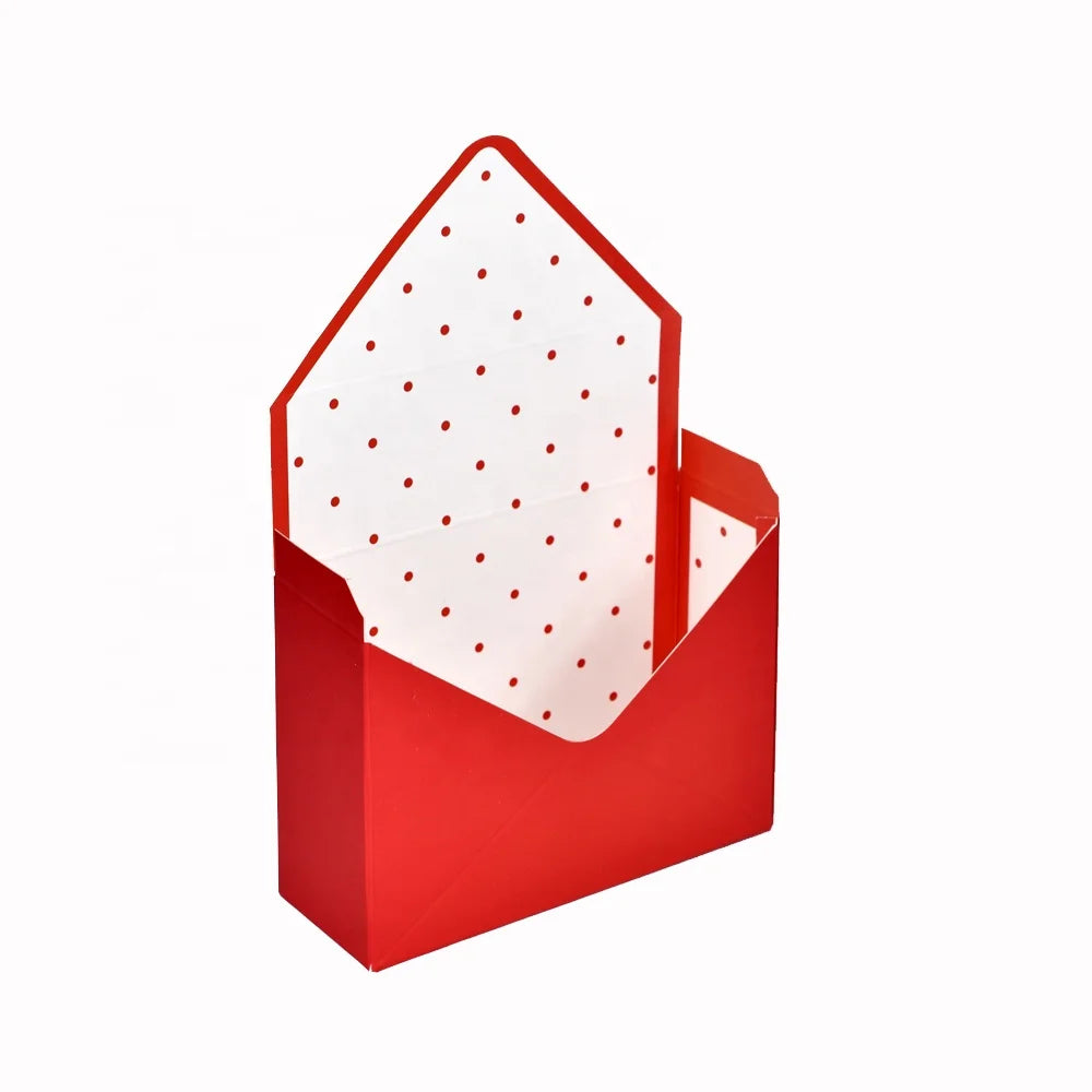 Chinese Manufacturer Yiwu Supplier Wholesale Paper Material Cheap Folding Red Polka Dot Envelopes Flower Box for Valentine's Day