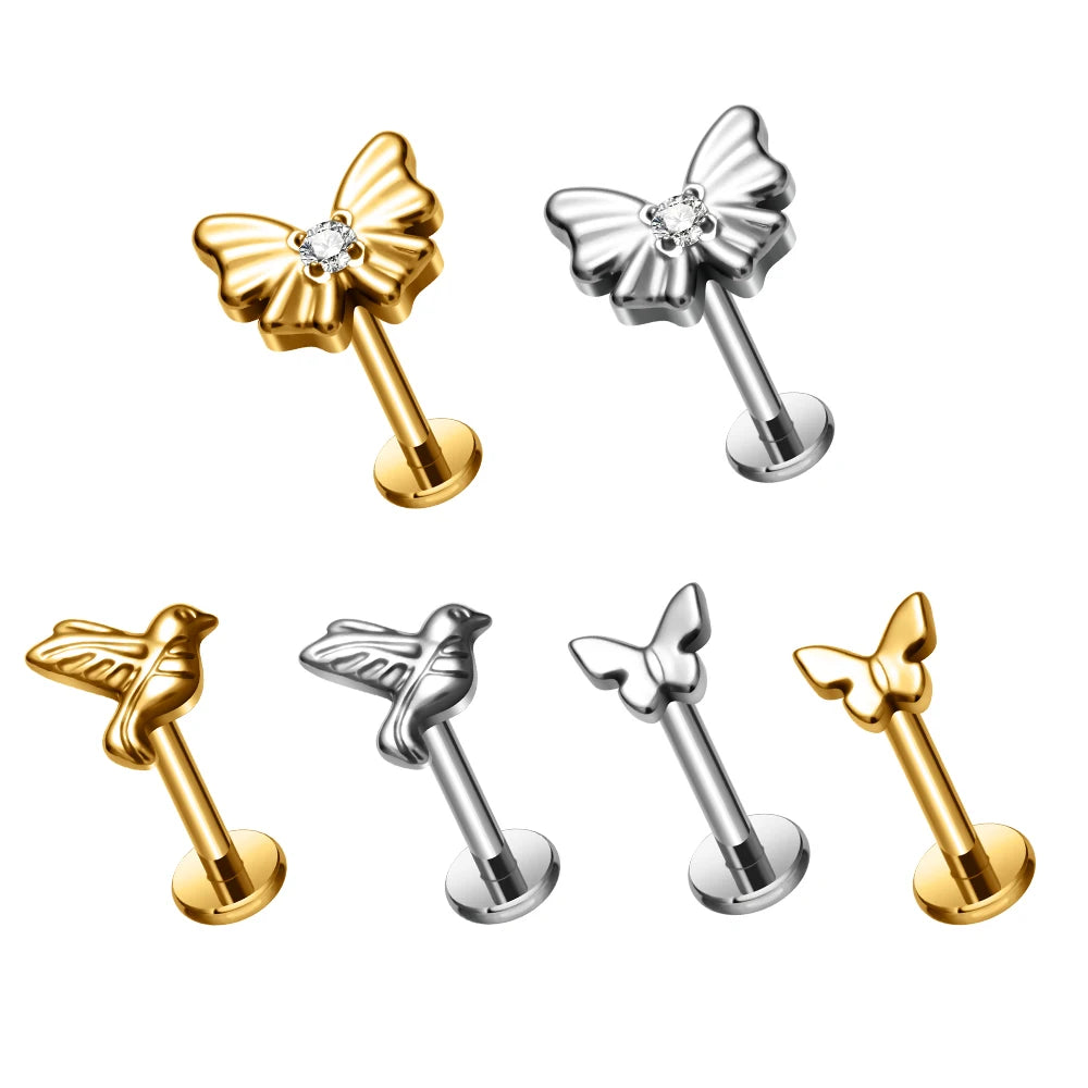 ASTM F136 Titanium 16G Internal Thread Labret Ear Studs Earrings Flat Back Cartilage Tragus Helix Lobe Nose Piercing Jewelry
