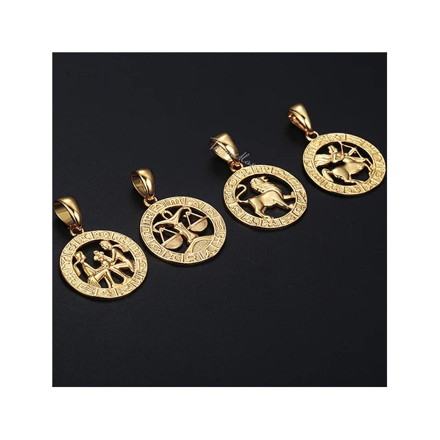 Wholesale 12 Zodiac Sign Gold Pendant Aries Leo Pendant Necklace for Women