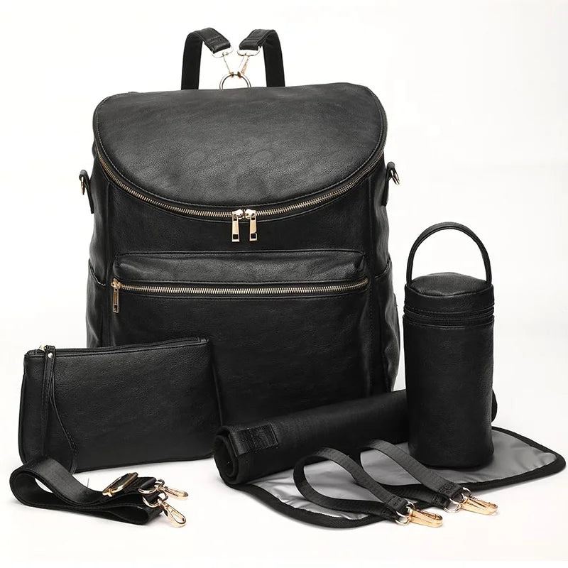 Vegan Leather Diaper Bag Set Large Capacity Travel Stroller Backpack Bags with Changing Pad Drop Ship MegaBDM