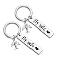 Stainless Steel Keychain for Flight Attendants 'Fly Safe' Traveler's Gift with Laser Logo Metal Key Ring
