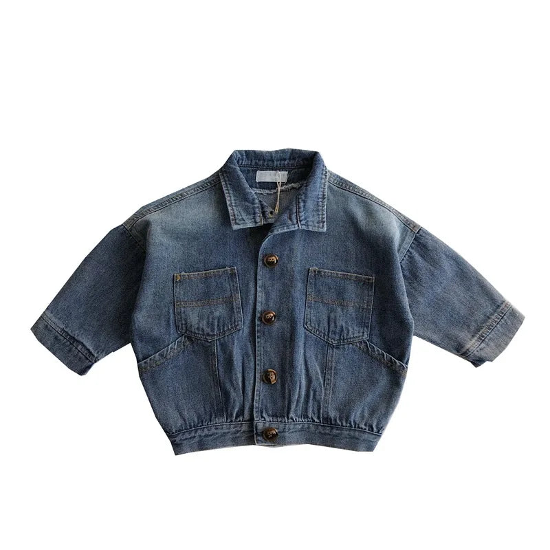 Children's Denim Jacket Spring and Autumn Children's Bat Sleeve Loose Cardigan in Children's Denim Jacket