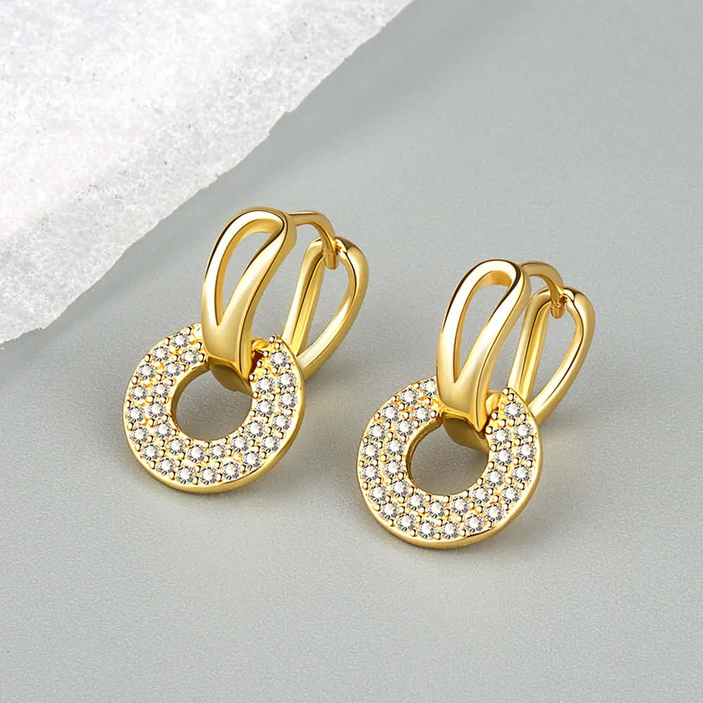 SC Fashion Gold Plated Zircon Earrings Trendy Vintage Huggie Earring Donut Drop Earrings for Women Girls