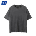 YLS Wholesale Hot Sale Oversize Men Cotton O Neck Solid Knitted Quick Dry Anti-shrink Vintage Wash Edging T Shirt