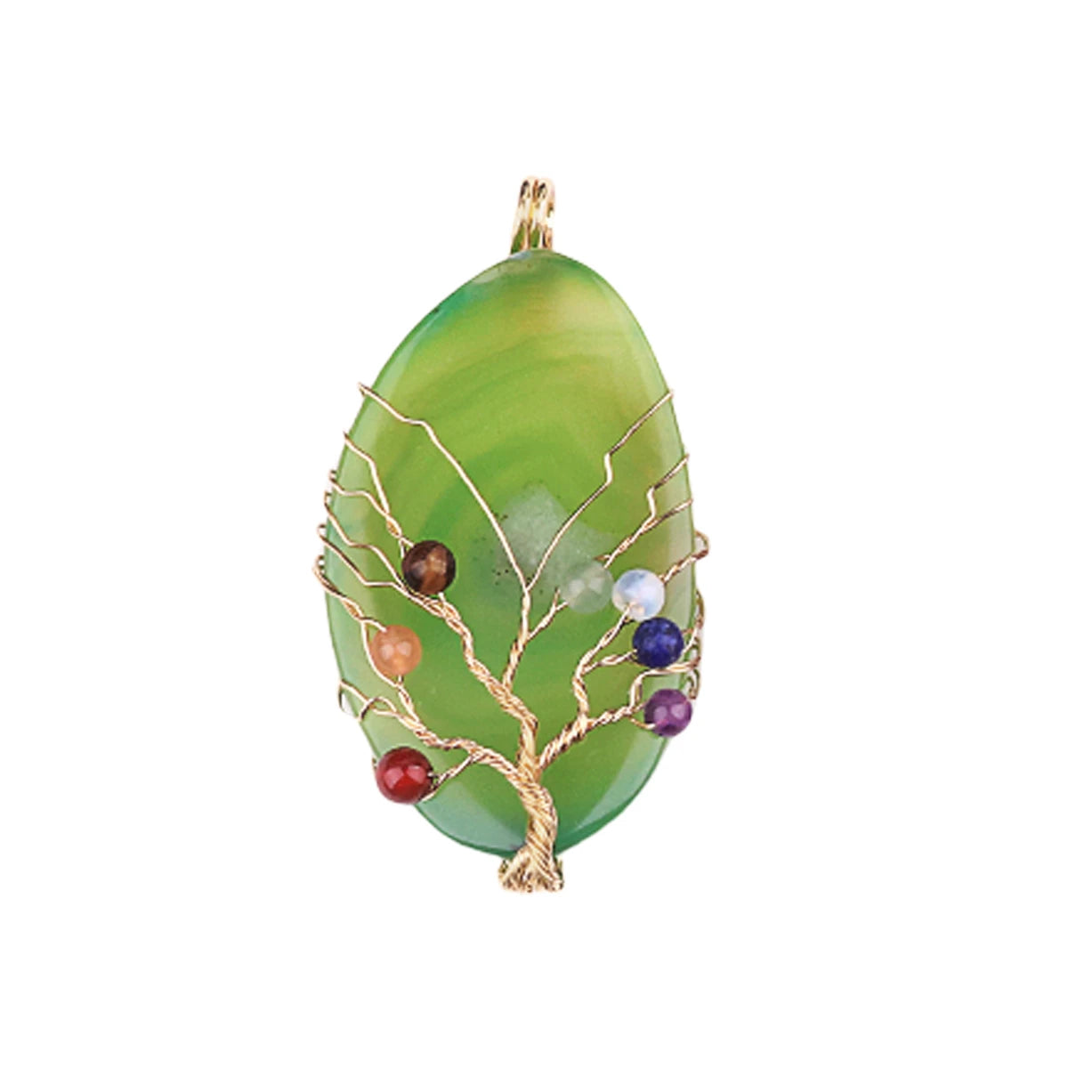 Hot Sale Fashion Chakela Stone Gold Wrap Wire Life Tree Pendant Green Agate Natural Stone Exquisite Accessory for DIY Decoration
