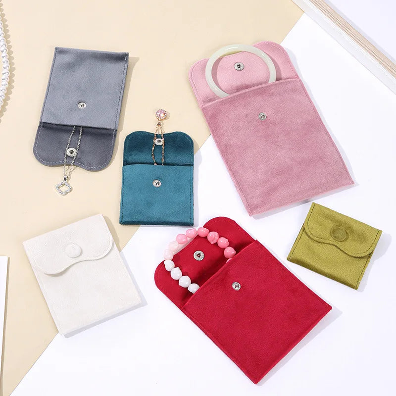 A1 Custom Jewelry Storage Bag Drawstring Bag Velvet Jewelry Pouches with Snap Button 8*8cm Storage Bags  Velvet Gift Packing