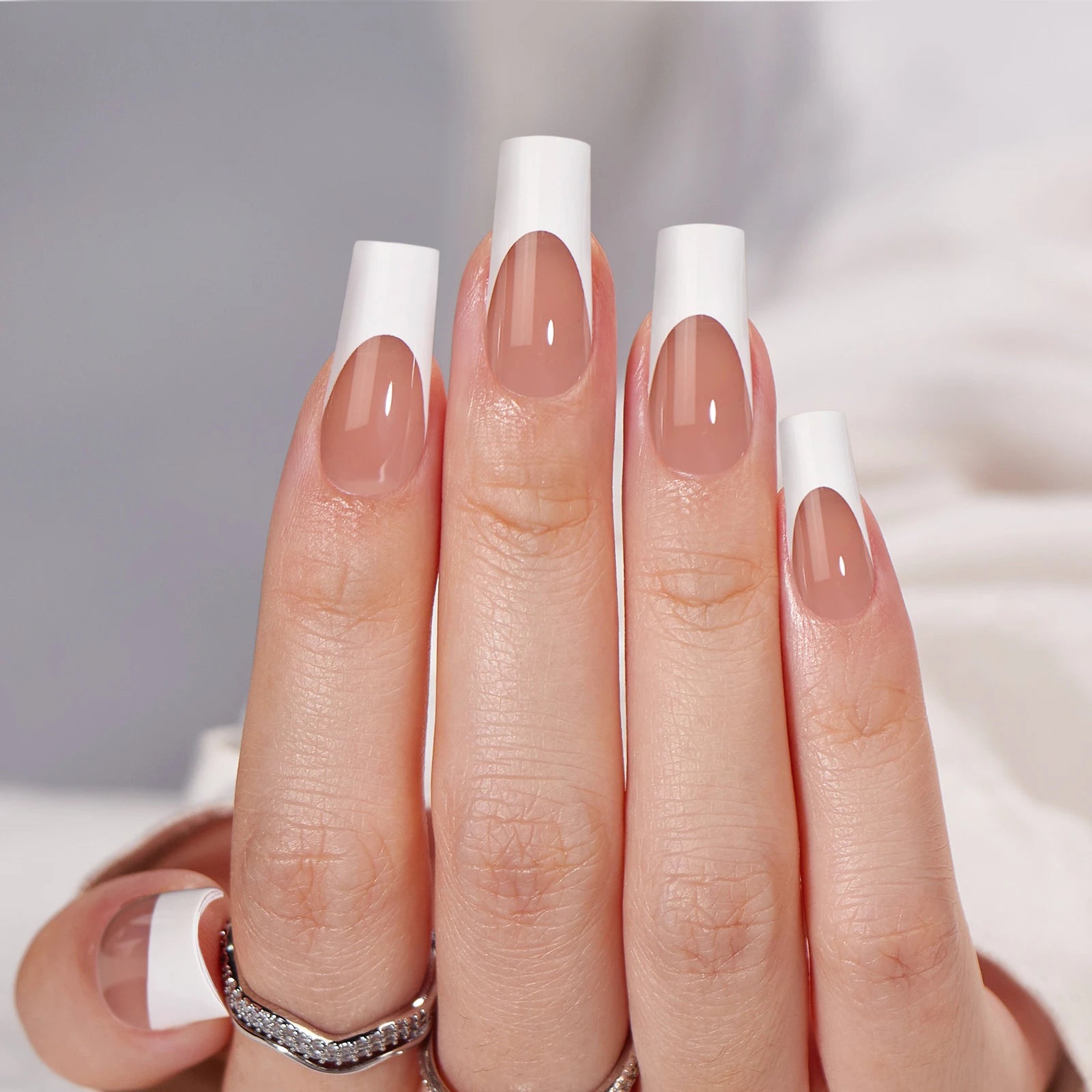 BTArtbox Soft Gel Handmade Fake False Nails Set With Glue Wholesale Medium Square Private Label French Tip Press on Nails