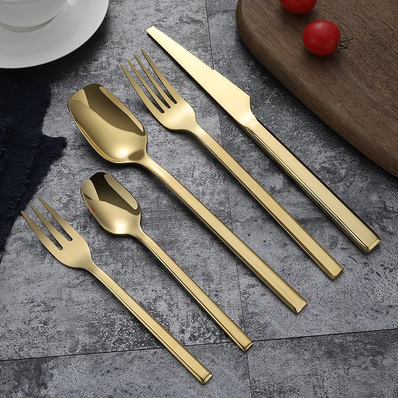 Square Handle Wedding Cutlery for Event Tabletop Rental Table Decor Rose Gold Plated Utensil Black Silver Copper Flatware Set