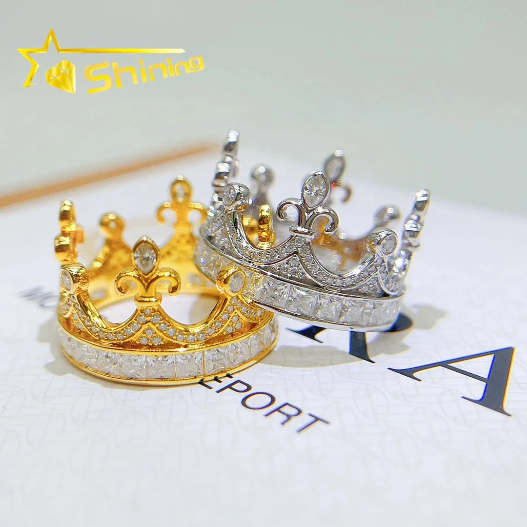 High Quality Hip Hop Crown Shape Ring Custom Men Women 925 Sterling Silver GRA Certificated Moissanite Ring