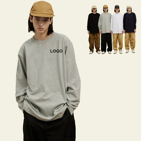 300gsm Long Sleeve Oversize T-shirt 100% Cotton Clothes Oem Custom logo Pullover Women Men Unisex Shirt T-shirts