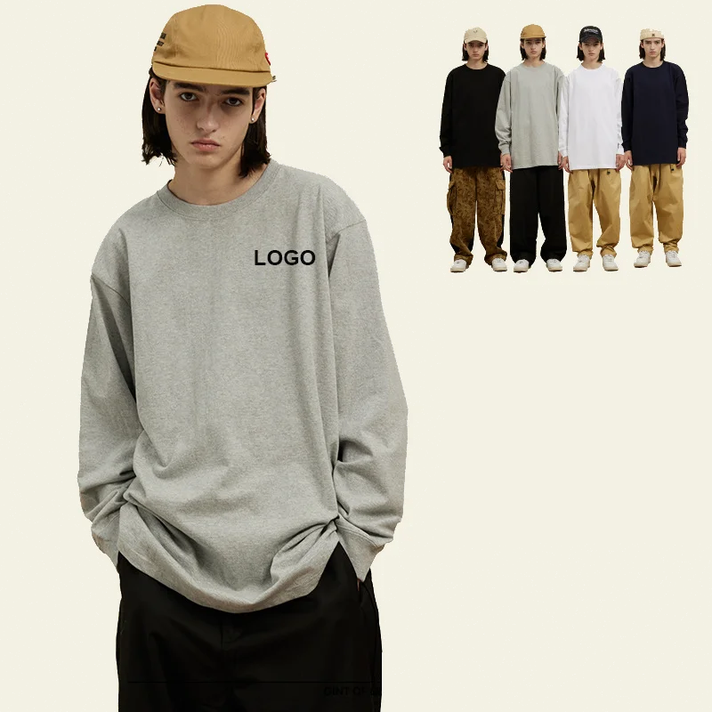300gsm Long Sleeve Oversize T-shirt 100% Cotton Clothes Oem Custom logo Pullover Women Men Unisex Shirt T-shirts