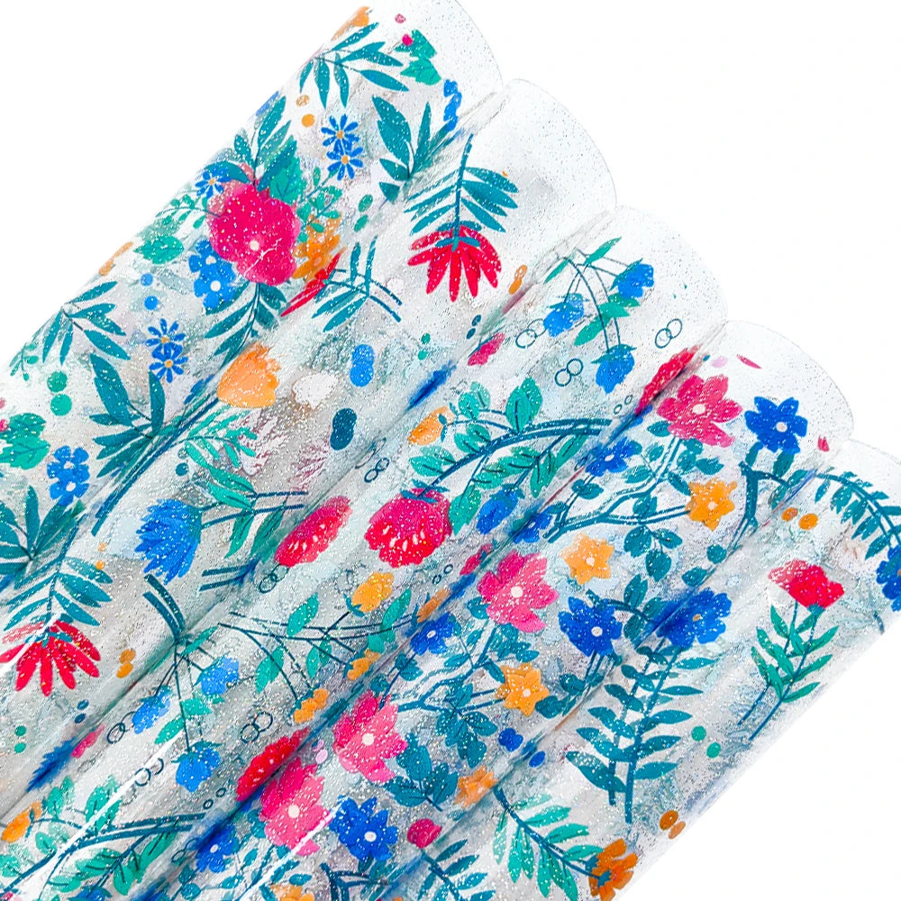 Wholesale Flower Sparkling Transparent PVC Jelly Vinyl Silver Foil Fine Flash Style for the Production of Coin Purse Handbag