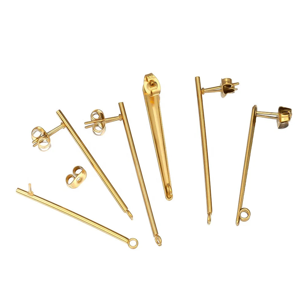 Wholesale Stainless Steel Gold and Steel Plated Long Stud Earrings for Diy Jewelry Accessories Findings