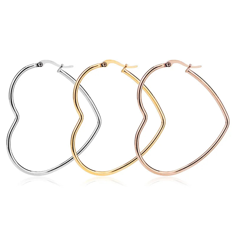 Custom Name 18k Gold Filled Hypoallergenic Chunky Jewelry Stainless Steel Big Large Hoop Heart Earrings