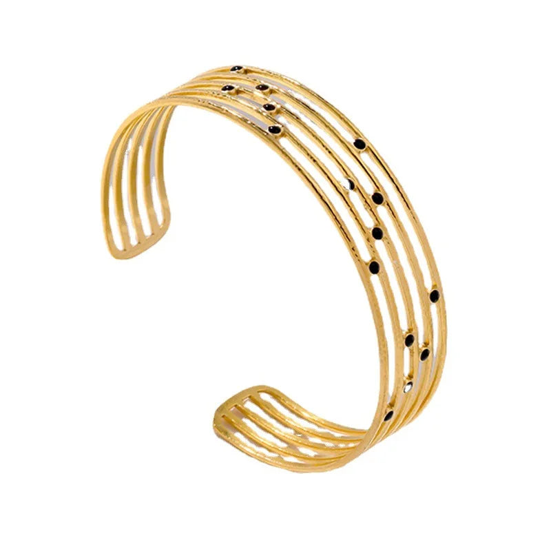 BM Bangles Jewelry Men's Beaded Non Tarnish PVD Plating Gold 304 Stainless Steel Hollow Open Punk Style Gift Bangle