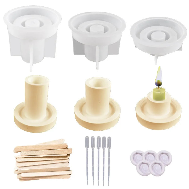 Concrete Simple Eco-Friendly Candlestick Silicone Mold DIY Handmade Plaster Epoxy Resin Candle Holder Tray Opp Bag Home Art