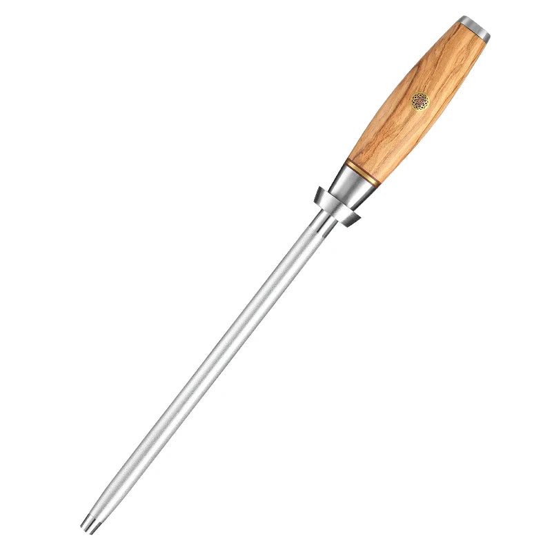 Professional Kitchen Knife Blade Sharpener Honing Steel Diamond Sharpening Rod Tool Olive Wood Handle