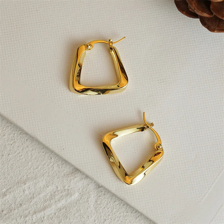 Wholesale No Fade Fashion 316l Titanium Steel Luxury Retro Triangular Trend Irregular Gold Square Earrings