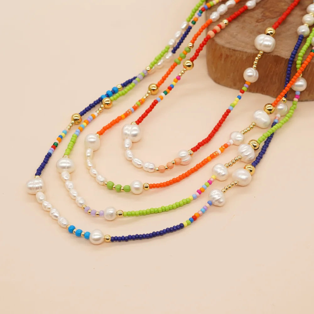 Go2boho Bohemian Luxury Minimalist Pearl Necklace Beaded Choker Women Handmade Colorful Fashion Jewelry Miyuki Bead Necklace