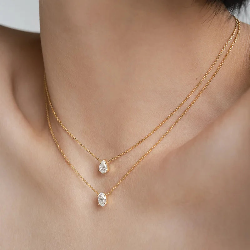 SC High Quality Fine Jewelry 18k Gold Plated Cubic Zirconia Water Drop Zircon Pendant Necklaces for Women Minimalist Jewelry