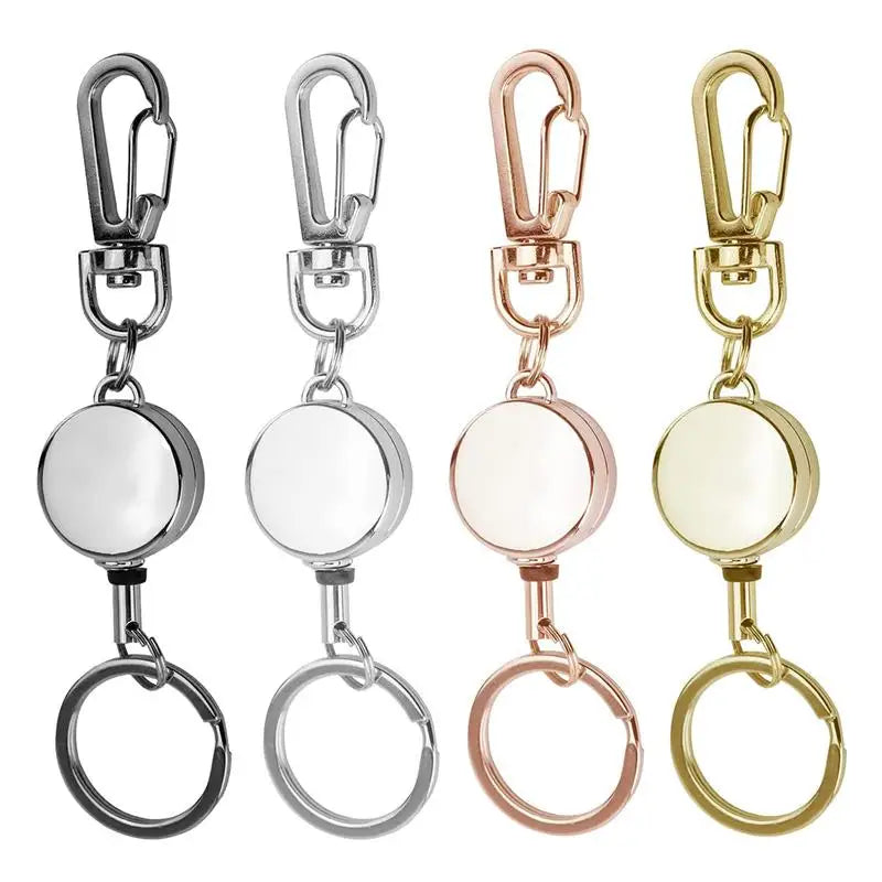 Silver Rose Golden Metal Retractable Badge Holders With Carabiner Reel Clip Heavy-Duty Keychain Name Key Id Card Holders