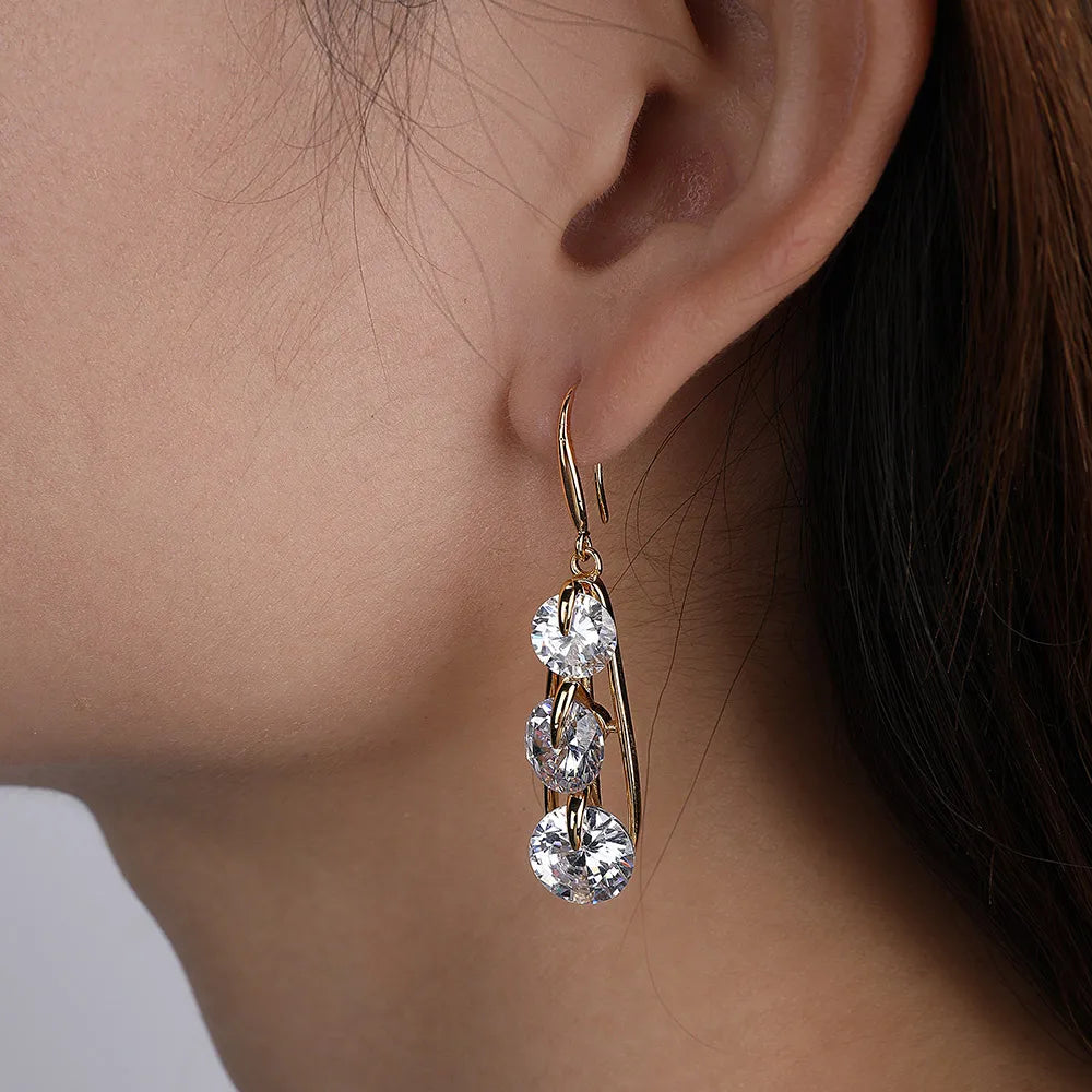 Custom Sparkle Cubic Zirconia Charm Large Circle Drop Dangle Earrings Ladies Gold Plated Hook Earrings Wedding Jewelry Oorbellen