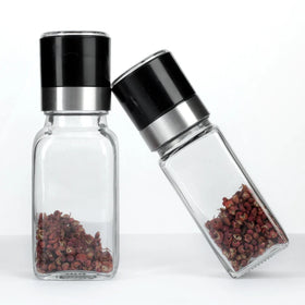 4oz 6oz Square Glass Pepper Spice Jar Manual Commercial Salt Spice Pepper Grinder with Grinder Lids