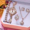 2024 Fashion Luxury Full Crystal Watch Set Diamond Necklace Earrings Set Jewelry for Women Gift