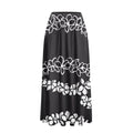 Luxury Black with Flower Printed Women's Satin Stretchy High Waisted Maxi Skirts Elastic Waistband a Line Long Skirt with Pocket