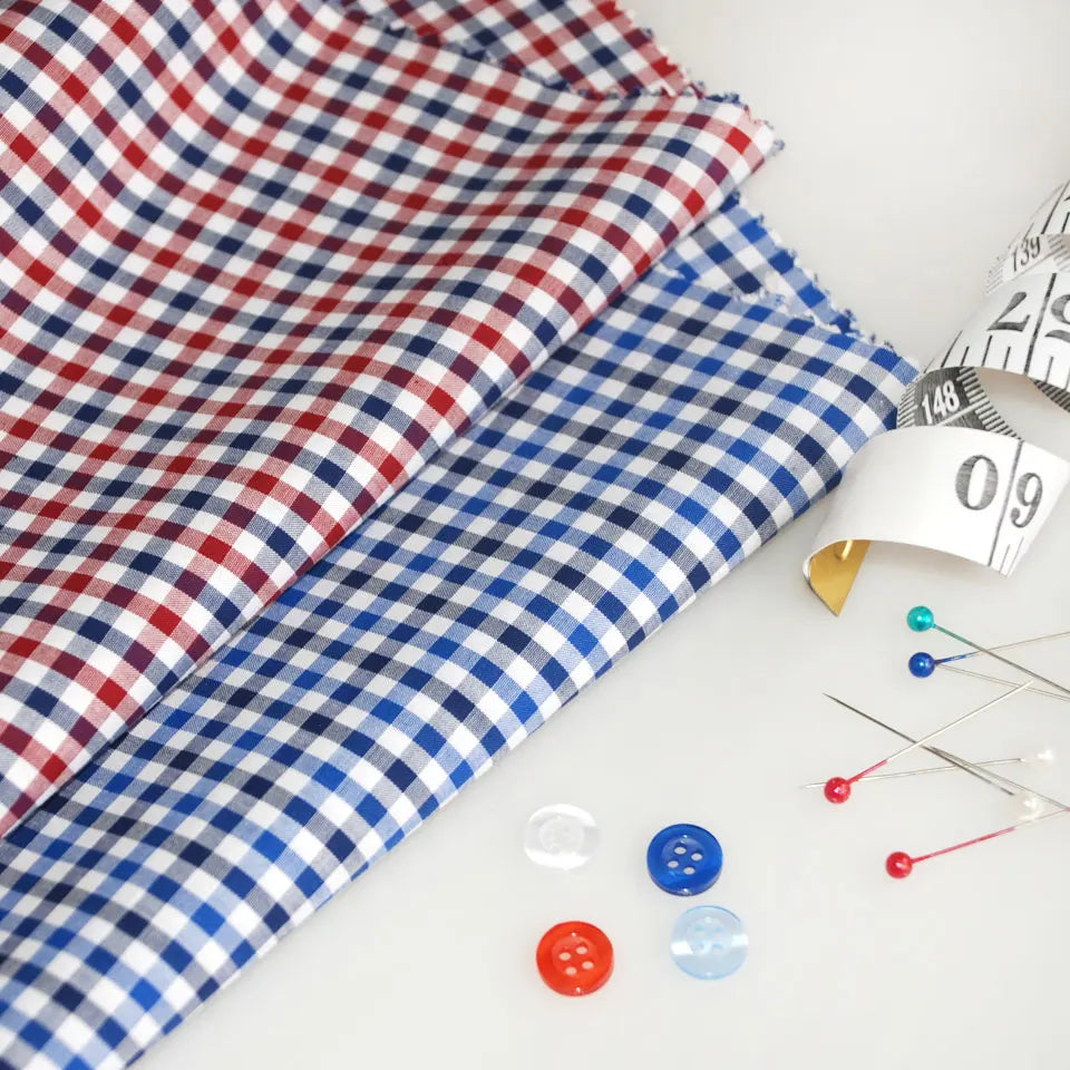 Woven Poplin Supplier 50s Yarn Dyed Design 5mm 1cm Plaid Checked 100% Cotton Italian Wholesale Men's Shirting Fabric
