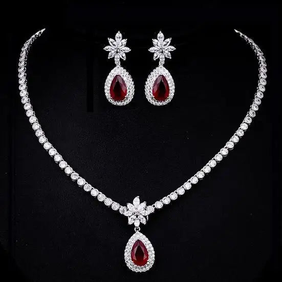 New Korean Fashion Extravagant Earring Necklace Jewelry Set Elegant Flower Zircon Bridal Jewelry Sets for Women Girls