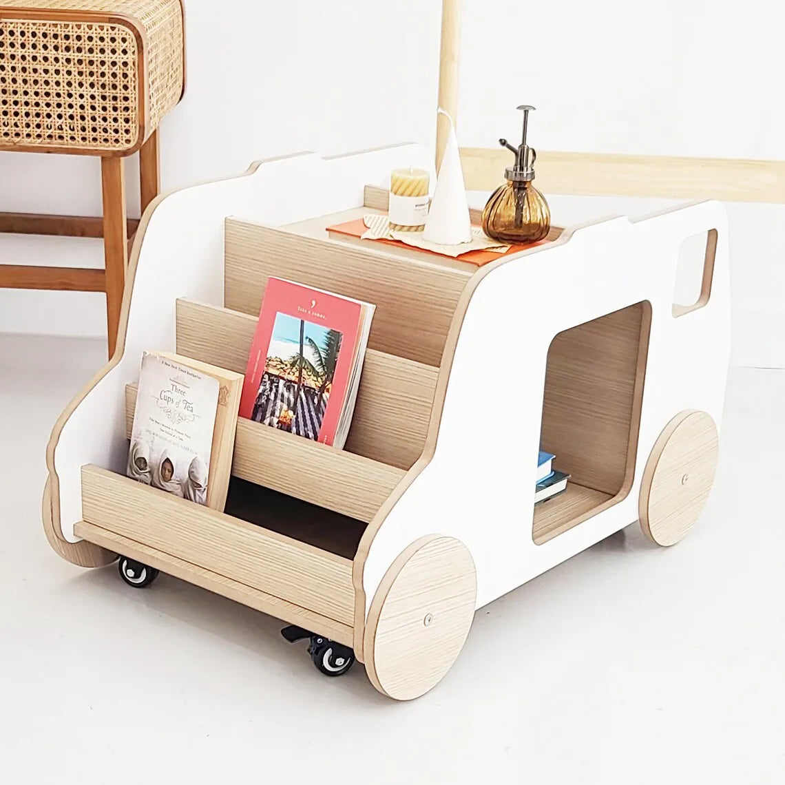 Plywood Children's Bookshelf Floor Simple Rack Car Shape Student Bookcase Kindergarten Children's Picture Book Storage Rack