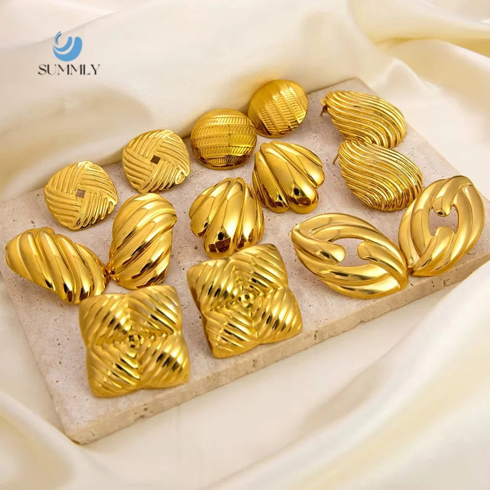 SUMMLY New Retro Wholesale Personalized Senior Sense 18K Gold Plated Stainless Steel Earrings Fashion Jewelry