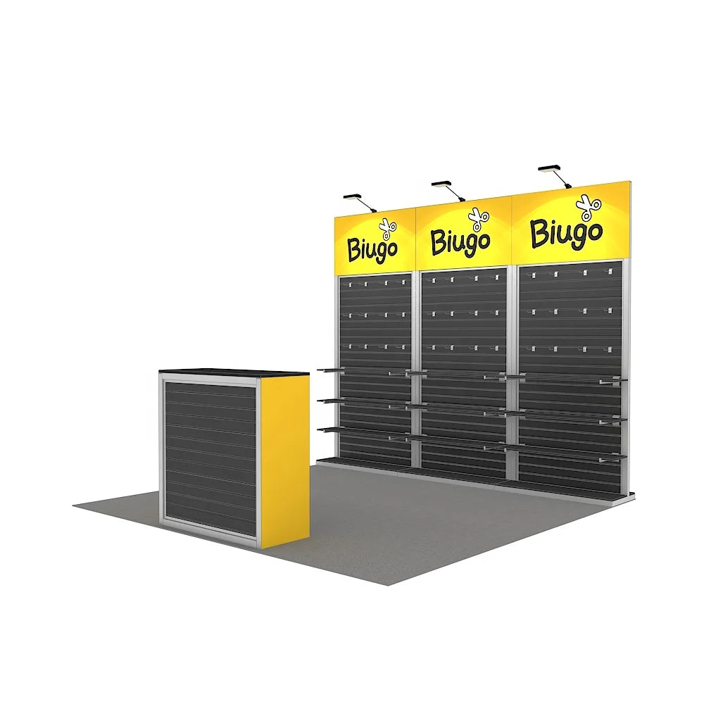 10x10ft Modular Aluminum Promotion Counter Shelf Racks Stand Slat Wall Exhibition Trade Show Booth