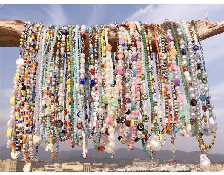 SP Wholesale Mix Styles Handmade Natural Stone Crystal Bead Necklace Woman Pearl Bead Choker Necklace Jewelries