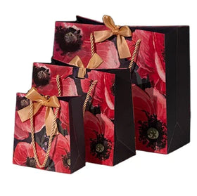 Wholesale Ribbon Bow Design Paper Gift Packing Bag Handle Rope Colorful Printing Logo Red Paper Christmas Shopping Bag