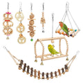 8-in-1 Natural Wood Parrot Toys Set Chewable Swing Rope Ladder Rotating Staircase for Birds