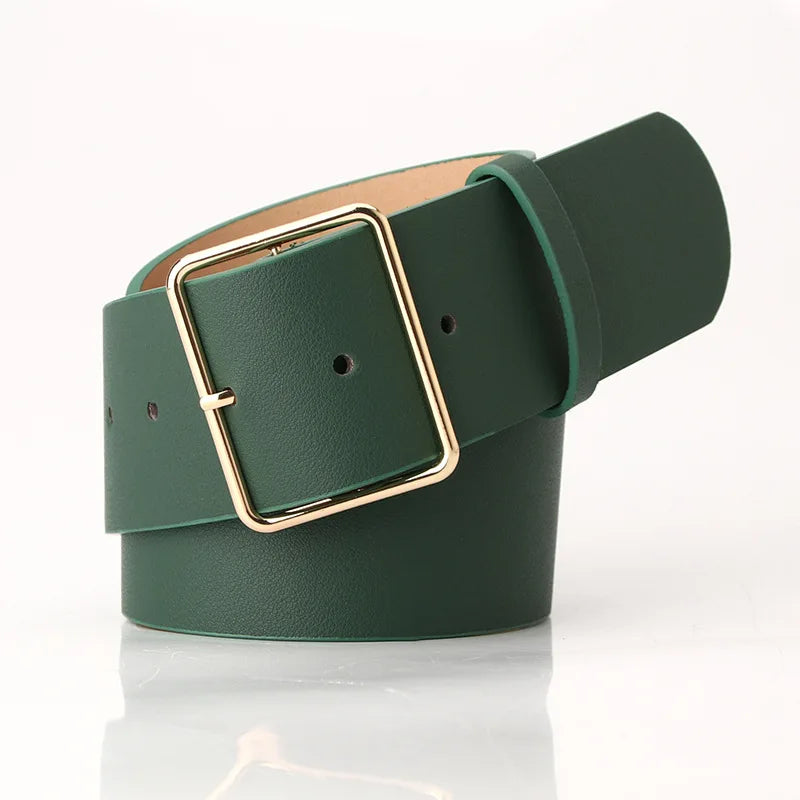 PU Leather Belt for Women Metal Pin Buckle 2 Inches Wide Belt for Dress Pants