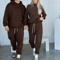 L230142 Custom Couples Sports Winter Blank Jogger Unisex Fleece Tracksuit Hoody 2 Piece Fleece Women Cotton Plain Sweat Suit