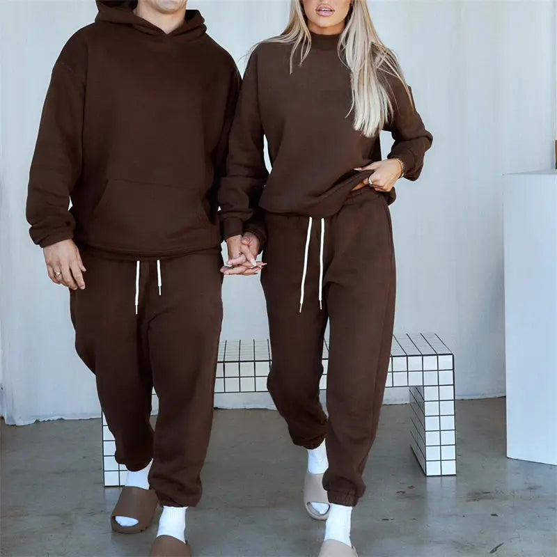 L230142 Custom Couples Sports Winter Blank Jogger Unisex Fleece Tracksuit Hoody 2 Piece Fleece Women Cotton Plain Sweat Suit